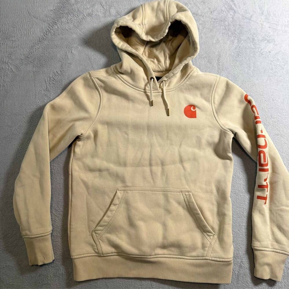 Carhartt Womens Tan beige pull over Hoodie Size xs relaxed fit